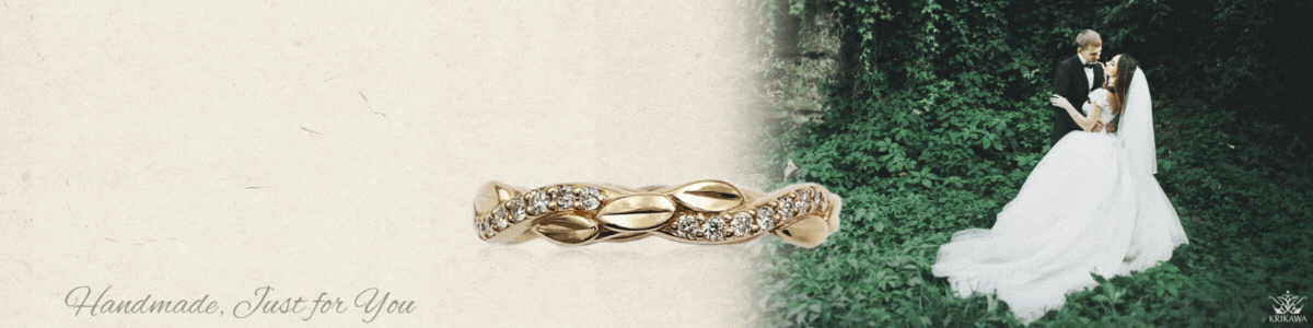 leaf wedding bands with delicate vines banner