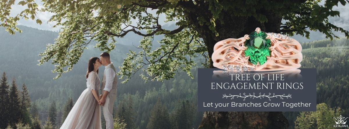 Couple kissing under a tree. Tree inspired engagement ring gallery page