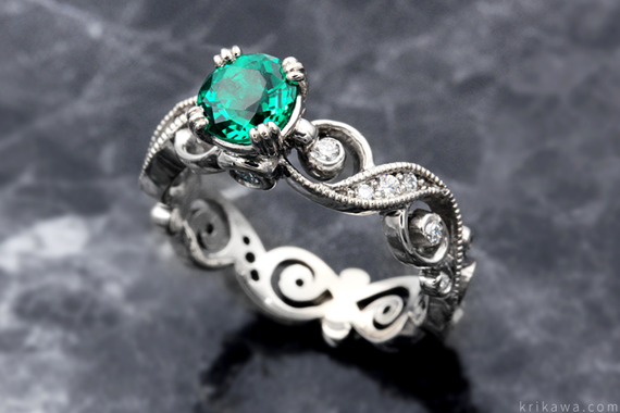Lab-Created Emerald in Engagement Ring