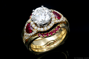 Old World Vintage Engagement Ring with Ruby Enhancer