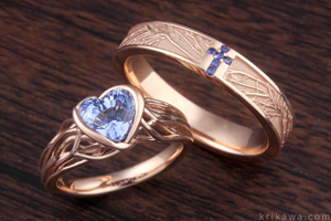 Tree of Life Wedding Set with Natural Blue Sapphires