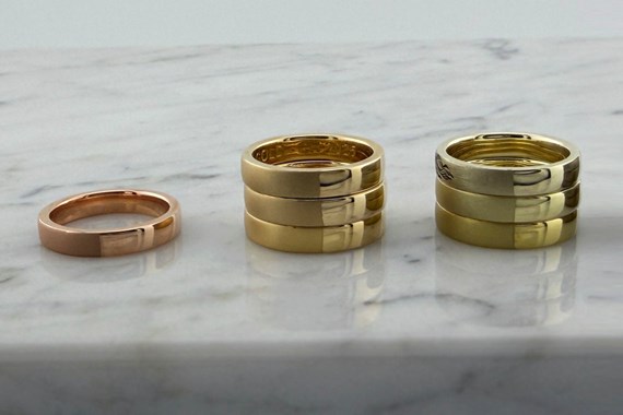 colored golds for custom rings: yellow gold, rose gold, green gold