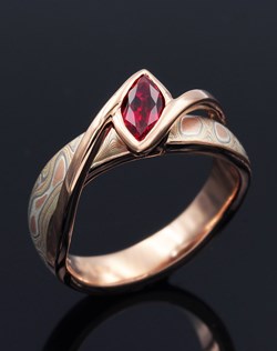 Mokume River Twist with Marquise Ruby