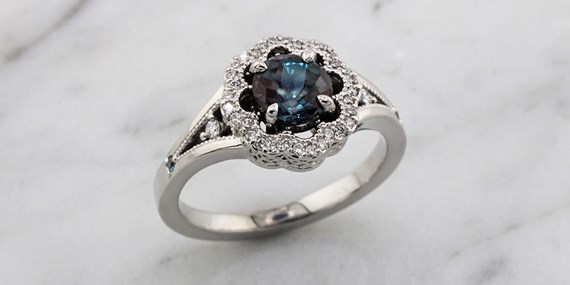 Color Change Alexandrite in Engagement Ring