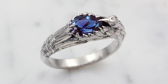 Lab Alexandrite Center Stone in Engagement Ring