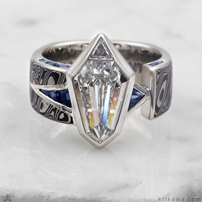 unique diamond ring with shield shaped diamond